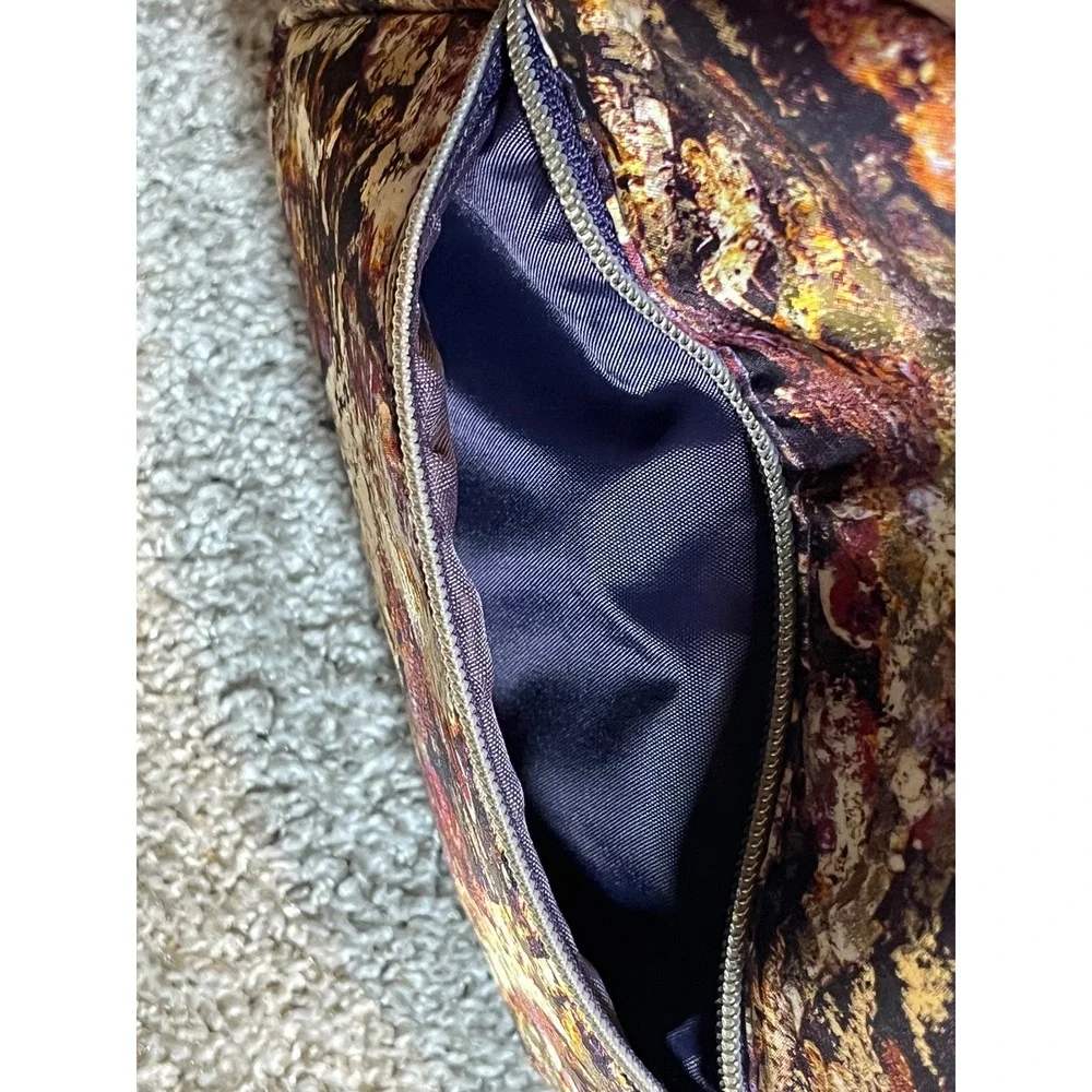 Sonia Kashuk Mini Backpack Cosmetic Bag Purple Gold Metallic Floral 9x7.5x4